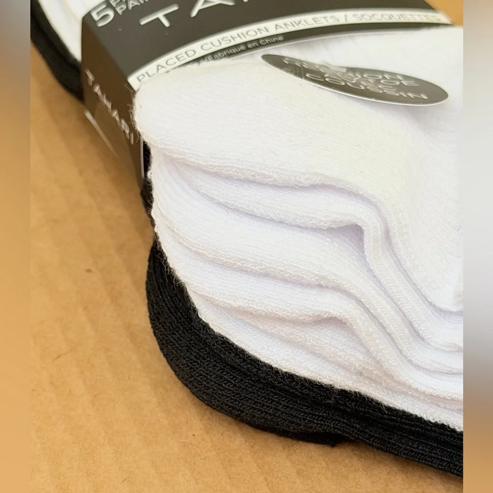 Tahari Cushioned Sole Anklet Socks 5 Pairs Women’s Size 5-10 White/Black